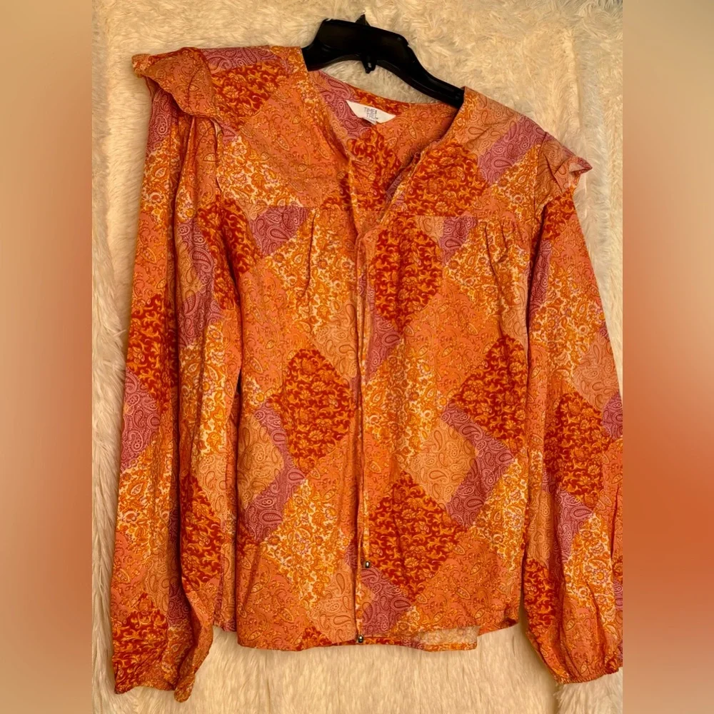 NWOT Time & Tru Patchwork Print Zip Blouse – Size XL - Picture 1 of 2